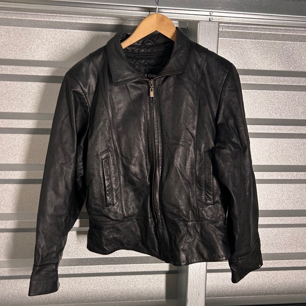 Wilsons Leather Jacket Womens Large Black Moto Biker Thinsulate Insulated